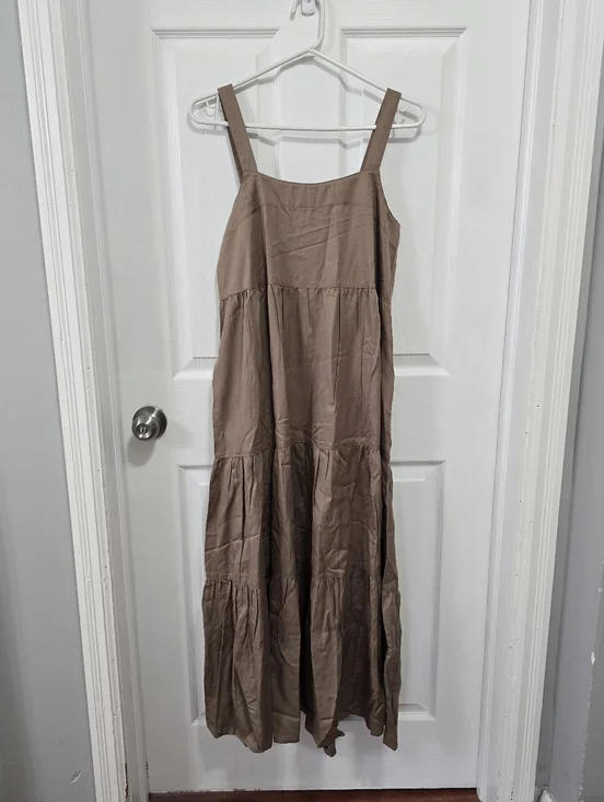 The Drop BRITT dress In Mushroom Size S. Tiered Strappy Maxi Dress - Picture 5 of 6